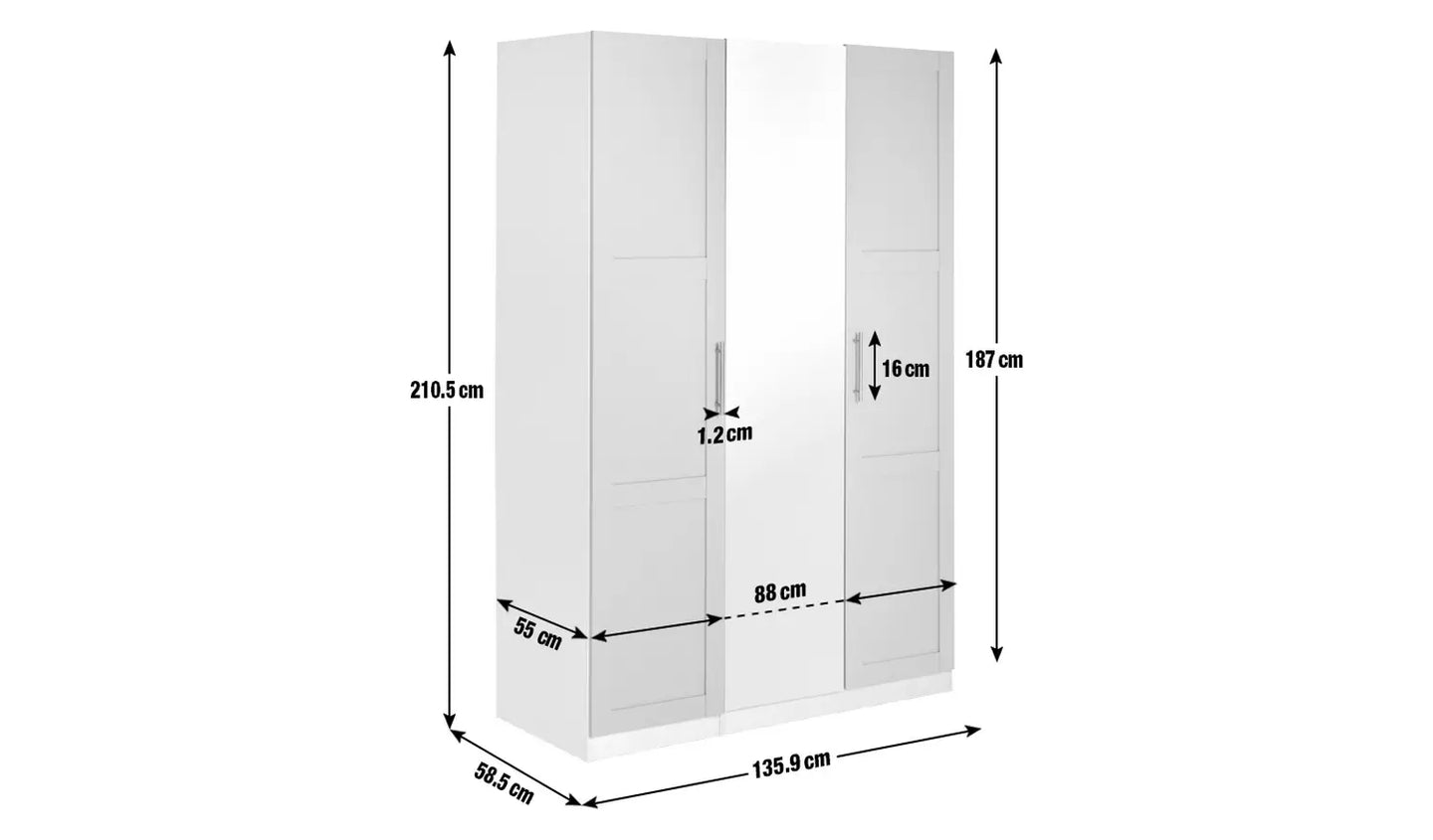 Habitat Munich Panelled 3 Door Mirror Wardrobe - Grey